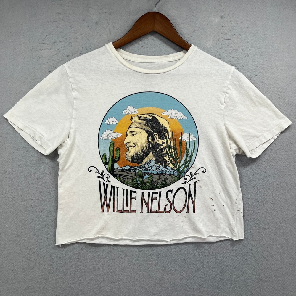 Zion Rootswear Willie Nelson Graphic T Shirt Womens S White Crop Top Country